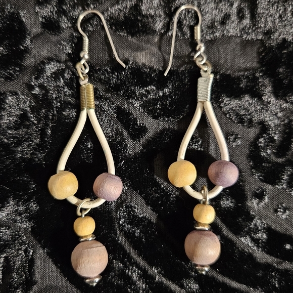 3 Inch Dangle Earrings with Wood Beads - Picture 3 of 4